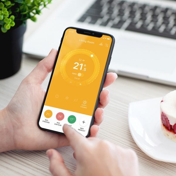 Rointe Connect smartphone app showing temperature control over D Series heaters
